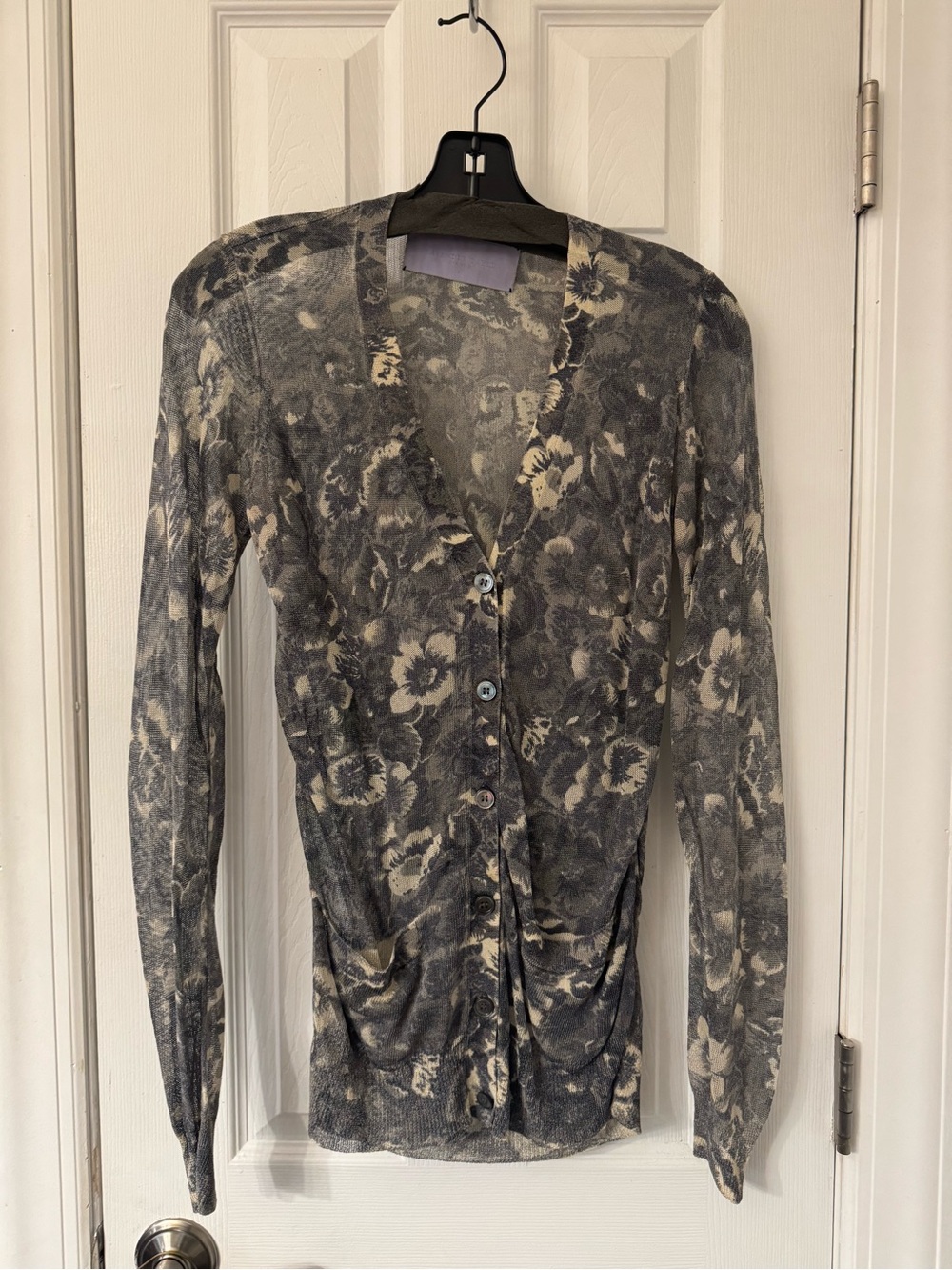 Vera Wang Lavender Label Gray and Cream Floral Cardigan